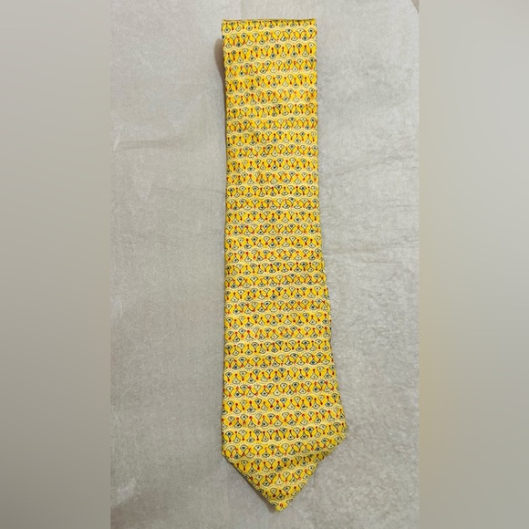 Hermes AUTHENTIC Vintage Yellow Patterned Red Blue 100% Silk Tie - Picture 4 of 16